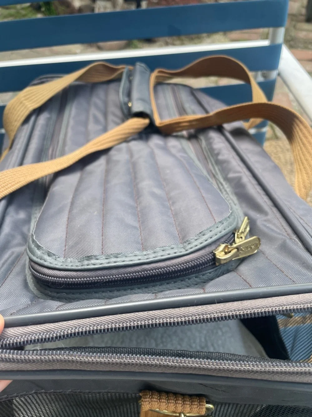 Soft-Sided Gray and Tan Cat Carrier with Mesh Ventilation
